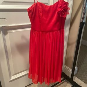 Red Fully Lined Adjustable Straps Pleated Dress